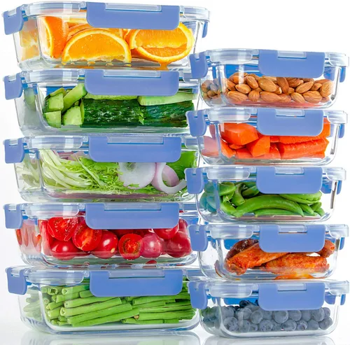 Miniatura 8 de UMEIED - Paquete de 10 recipientes de vidrio para almacenamiento de alimentos con tapas, recipientes herméticos sin fugas para comidas preparadas