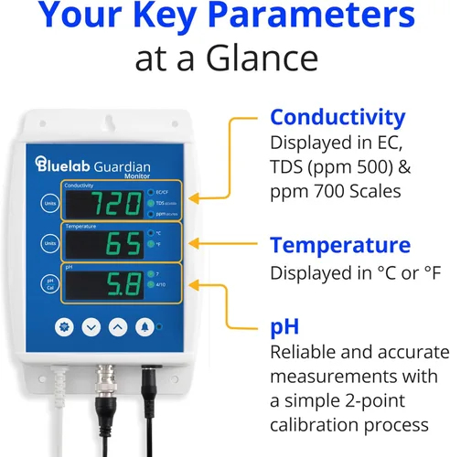 Miniatura 4 de Bluelab Guardian Monitor Wi-Fi en línea para mediciones de pH, temperatura y conductividad en tiempo real (TDS/PPM) en agua con calibración, medidor