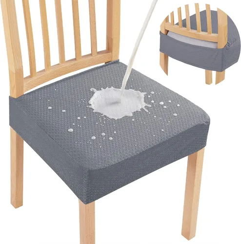 Miniatura 29 de Smiry Juego de 4 fundas de asiento impermeables para sillas de comedor, tela jacquard elástica, extraíble y lavable, fundas protectoras de asiento