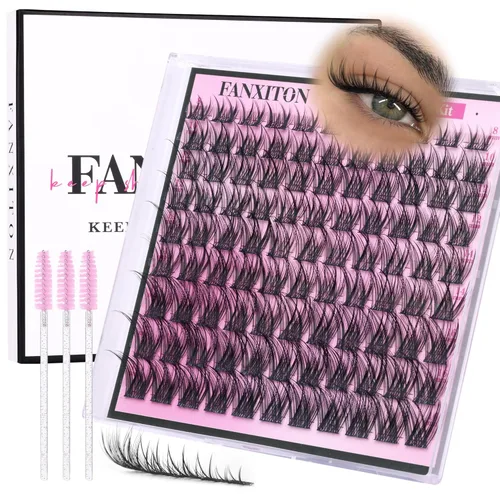Miniatura 19 de Kit de pestañas en racimo, 280 racimos con cepillo, extensiones rizadas en D, con volumen, 23/64 a 40/64 pulgadas, 40D+50D, pestañas individuales