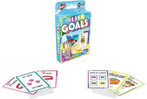 Hasbro Gaming The Game of Life Goals Card y juego familiar de juego rápido, 2-4 jugadores, divertidas actividades de verano, esenciales para viajes