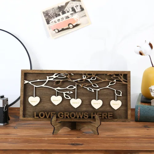 Miniatura 6 de Joyforisa Regalos para mamá y abuela, marco personalizado del árbol de la vida con corazones y nombres, marco de árbol familiar de madera Estilo 1