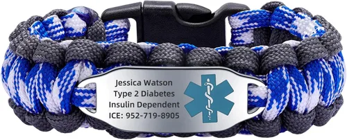 Miniatura 13 de Pulsera de alerta médica Paracord para hombres y mujeres Pulsera de identificación médica de acero inoxidable con hebillas de liberación lateral