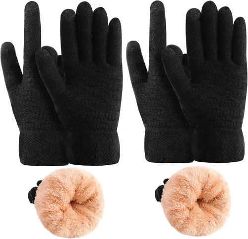 Miniatura 49 de Guantes de invierno cálidos para pantalla táctil para mujer, guantes térmicos de punto de lana con forro polar para clima frío
