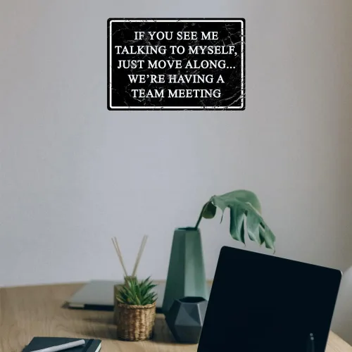 Miniatura 5 de Divertidos carteles de metal para oficina de hojalata, arte de pared humorístico, decoraciones para el hogar, si me ves hablando conmigo misma, 05