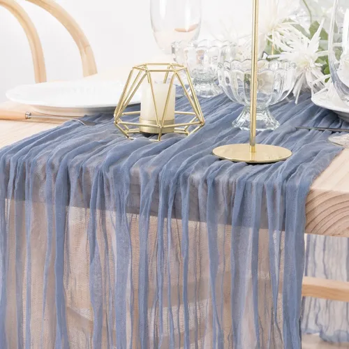 Miniatura 3 de MLMW Paquete de 6 Caminos de Mesa de Estopilla Azul Polvoriento para Revelación de Género Boho Gasa Rústica de Tela de Queso Camino de Mesa 160 Azul