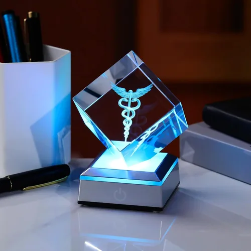 Miniatura 3 de YWHL Figura de Caduceo de Cristal con Grabado Láser 3D para Médicos - Regalos de Apreciación para el Día del Médico para Profesionales Médicos