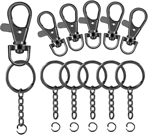 100 ganchos a presión con cordón y llaveros con cadena y anillos de salto para llavero, accesorios de manualidades de joyería (50 ganchos giratorios