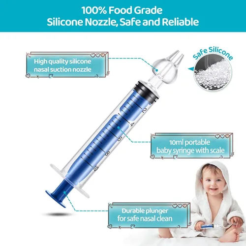 Miniatura 2 de Aspirador nasal para bebé, jeringa nasal para jeringa de bebé, irrigador nasal con punta de succión nasal de silicona reutilizable profesional, Azul