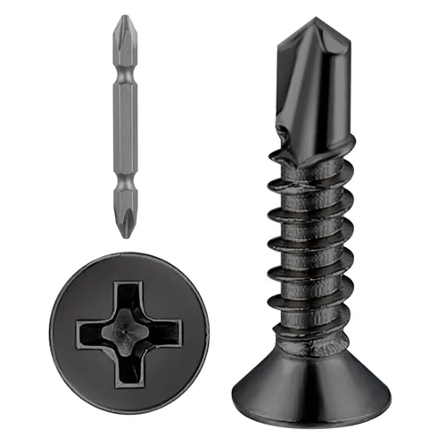 Miniatura 10 de Wensilon (300 piezas) #8×1” para chapa metálica Tornillos autorroscantes 410 de acero inoxidable negro de cabeza plana de alta resistencia Tornillos