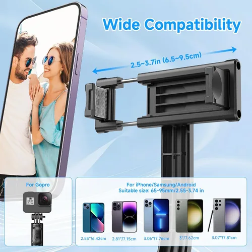 Miniatura 4 de SelfieShow Selfie Stick, Palo de Selfie Extensible con Trípode, Control Remoto Inalámbrico y Soporte de Trípode, Portátil, Ligero, Compatible