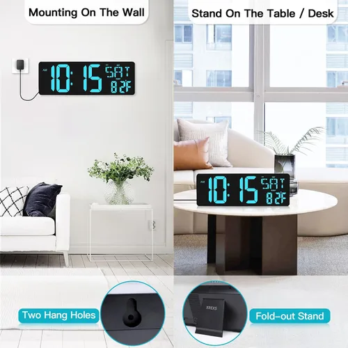 Miniatura 2 de XREXS Reloj de pared digital grande con control remoto, pantalla LED grande de 17.2 pulgadas, temporizador de cuenta progresiva y regresiva, alarma