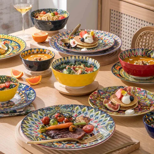 Miniatura 7 de Henten Home Juego de 6 cuencos pequeños para postre, juego de cuencos de arroz de cerámica de 12 onzas, cuencos coloridos de porcelana para Bohemio