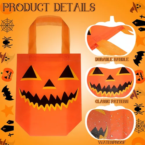 Miniatura 3 de Windyun 48 bolsas no tejidas de Halloween, reutilizables, bolsa de regalo, saco de fantasma, calabaza, fantasma, bolsas multifuncionales con asa