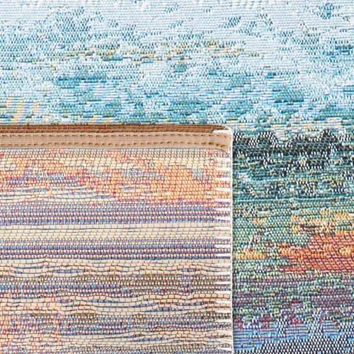Miniatura 7 de SAFAVIEH Alfombra lavable para exteriores, colección Barbados, 8 x 10 pies 5 pulgadas, azul claro y rosa, no desprende pelusa y fácil de limpiar