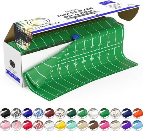 Miniatura 36 de Grandipity Rollo de mantel de plástico, 54 pulgadas x 100 pies, manteles de plástico verde para fiestas, desechables con caja de corte, mantel