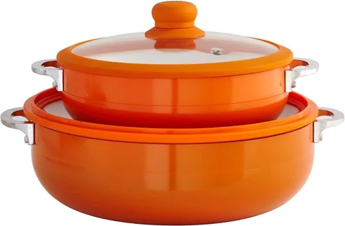 Miniatura 10 de IMUSA USA 3.2Qt Caldero antiadherente de cerámica roja (horno holandés) con borde de silicona y tapa de vidrio Rojo
