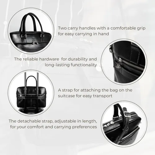 Miniatura 6 de Time Resistance Maletín de cuero - Bolso italiano hecho a mano de cuero para portátil - Maletín para hombre y mujer - Bolsa para computadora