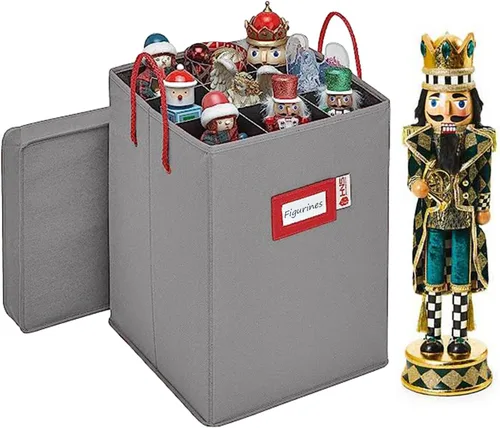 Caja de almacenamiento coleccionable de cascanueces y figuras navideñas, almacena cascanueces de hasta 9 a 16 pulgadas de alto, adornos y más, Gris
