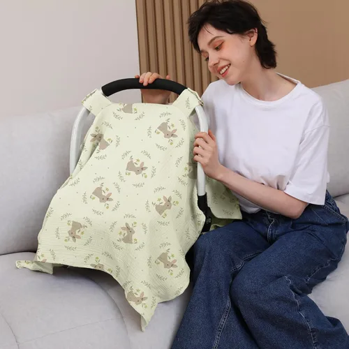 Miniatura 4 de Funda de asiento de automóvil 100% muselina de algodón, funda de toldo para asiento de automóvil, ajuste universal para niños y niñas (conejo lindo)