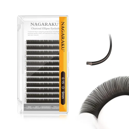 Miniatura 49 de NAGARAKU Extensiones de pestañas elipse con puntas abiertas planas, pestañas individuales de 0.006 in, rizo C, bandeja de mezcla de 0.315-0.591 in