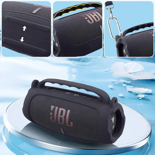 Miniatura 5 de Funda de silicona compatible con JBL Charge 5 Altavoz Bluetooth portátil impermeable (Cubierta de silicona negra)