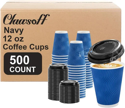 Miniatura 9 de Clawsoff Paquete de 100 tazas de café con tapas, de 8 onzas, desechables, aisladas, onduladas, para bebidas frías/calientes, oficina, hogar, tienda