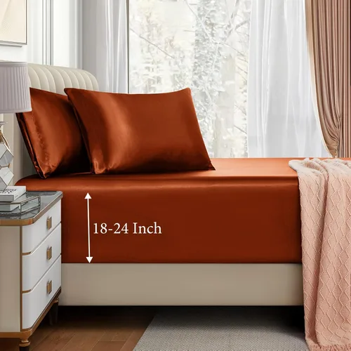 Miniatura 16 de VACVELT Juego de sábanas bajeras de satén de 3 piezas con bolsillos extra profundos para cama matrimonial, sábana bajera color gris que se ajusta a