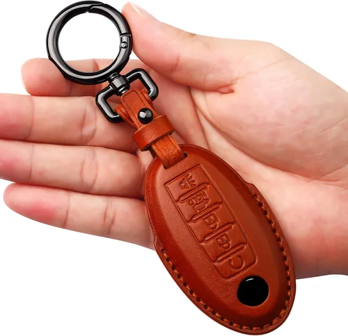 Miniatura 10 de Tukellen Compatible con llave de Nissan, funda de cuero genuino hecha a mano para Altima Pathfinder Armada Murano Maxima Rogue Infinity Smart Remote
