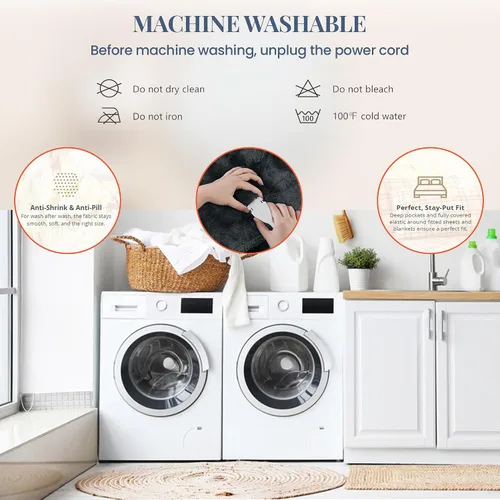 Miniatura 5 de Thermee Manta térmica de microfranela tamaño Queen – 10 ajustes, programable, calentamiento rápido, cuadros rústicos
