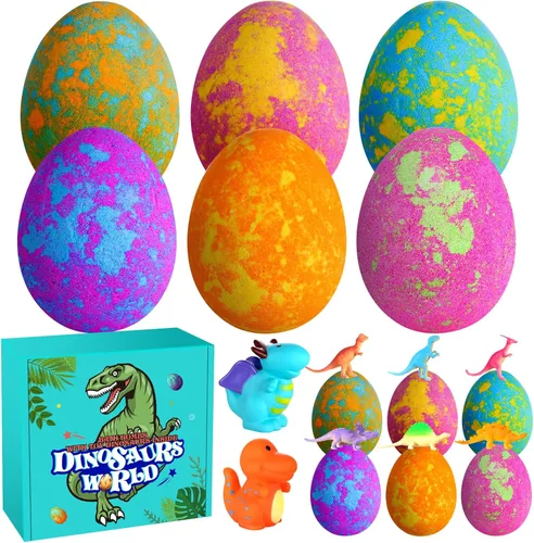 Aofmee Bombas de baño para niños, bombas de baño para niños con juguete de dinosaurio en el interior, rellenos de cesta de Pascua para niños, huevos