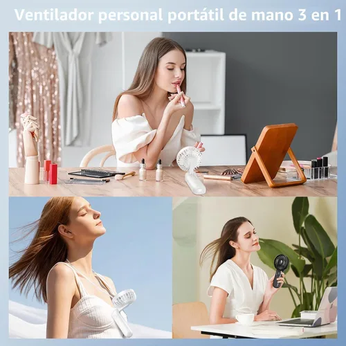 Miniatura 5 de Ventilador portátil, paquete de 2 ventiladores de mano, ventilador de mano plegable de 180° con cordón, ventilador personal pequeño de 5 velocidades