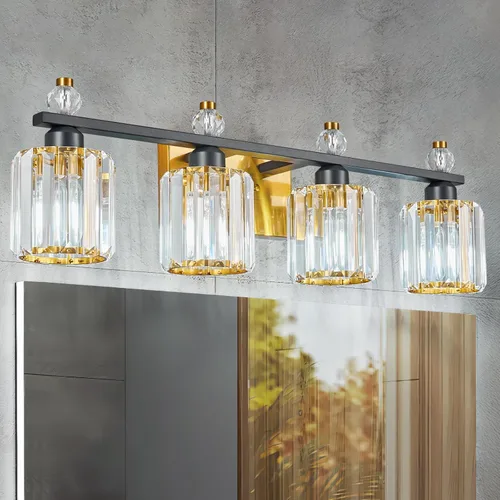 Miniatura 50 de Luces de Tocador de Baño de 3 Luces, Placado Negro, Modernas Luces de Tocador de Cristal para Baño, Luces de Tocador de Cristal para Usar Sobre