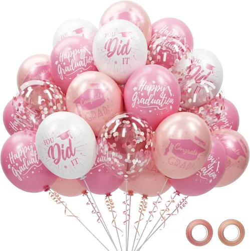 Miniatura 10 de Paquete de 78 globos de graduación 2026, decoraciones de graduación, globos de graduación de 12 pulgadas de oro negro con cintas para decoraciones