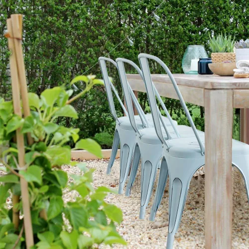 Miniatura 6 de Devoko Sillas de metal para interiores y exteriores, estilo envejecido, sillas de comedor y cocina, sillas laterales apilables con respaldo, juego