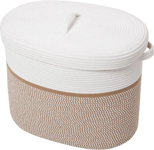 Cesta de almacenamiento rectangular extragrande de 22 x 14 x 18 pulgadas con tapa, cesta de almacenamiento grande de cuerda de algodón, cesta de