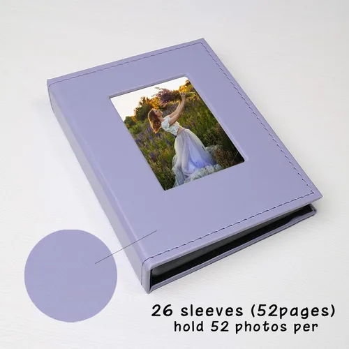 Miniatura 3 de Álbum de fotos pequeño de 4 x 6 pulgadas, paquete de 2 libros de fotos de cuero, cada mini álbum de 26 páginas tiene capacidad para 52 fotos, Morado