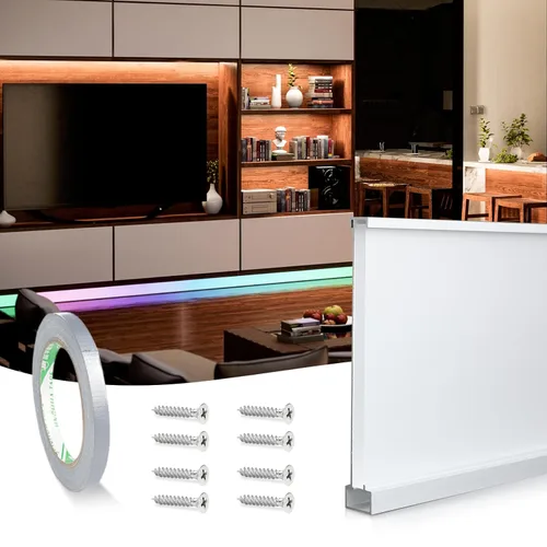Muzata 4 pies/1.2M Tira de luz LED de perfil de aluminio impecable con difusor de tira LED esmerilada, placa de rodapié de neón para iluminación