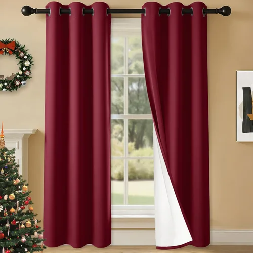 Miniatura 31 de 2 paneles de cortinas 100% opacas, cortinas ligeras con aislamiento térmico con ojales para dormitorio, sala de estar, tratamiento de ventana