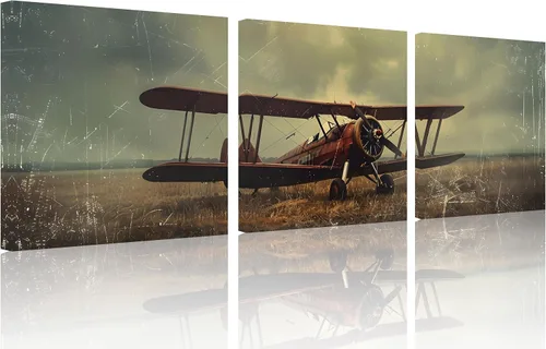 Miniatura 21 de TutuBeer 3 Panels Airplane Wall Art Airplane Posters for Walls Aircraft at Sunrise Plane Pictures for Living Room Bedroom Boys Room Home Decor