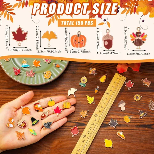 Miniatura 2 de 150 dijes de Acción de Gracias a granel para fabricación de joyas, otoño, hoja de arce, calabaza, pavo, colgantes de otoño, pulseras, collares