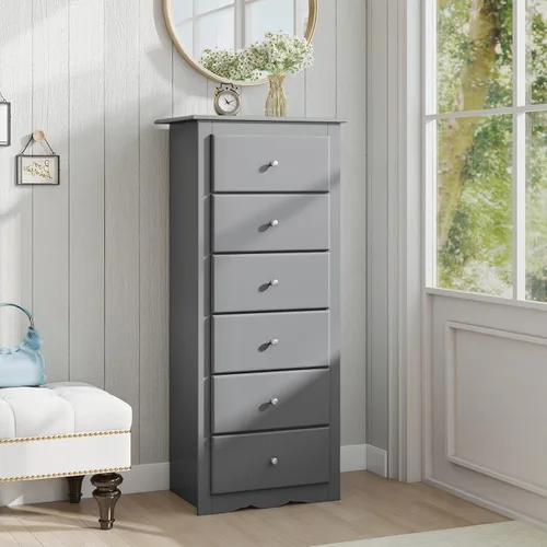 Miniatura 2 de Giantex Cómoda de 6 cajones para dormitorio, cómoda de madera con tiradores de metal y gran capacidad, 16" P x 23" A x 53.5" Al, organizador de Gris