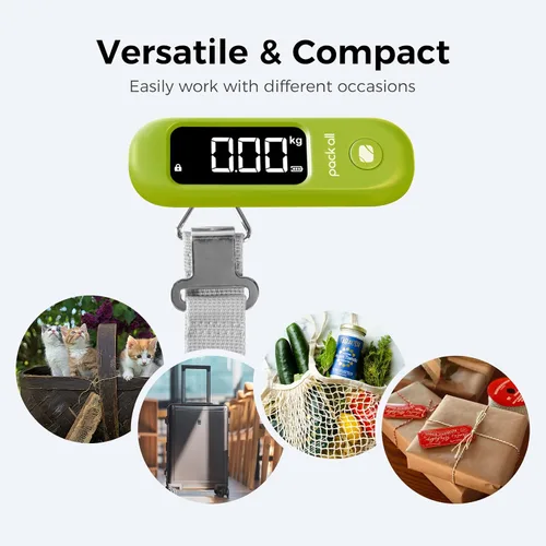 Miniatura 5 de pack all Báscula de equipaje de 110 libras, báscula digital de equipaje de mano, báscula de peso para maleta de viaje con pantalla LCD, batería