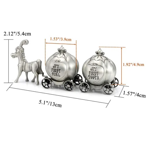 Miniatura 2 de Yoption Baby First Haircut Keepsake and First Dental Fairy Box Set, Zinc Alloy Pumpkin Carriage Baby Drop Tooth, caja de almacenamiento de recuerdo