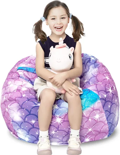 Miniatura 8 de LOLOMLO Funda para puf de almacenamiento de animales de peluche, para niños, mantas, toallas, puf (solo funda), sofá de lona con cremallera YKK