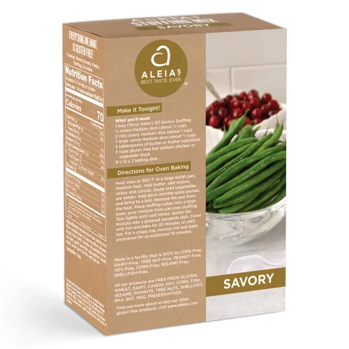 Miniatura 3 de Mezcla de Relleno Sabroso Sin Gluten de Aleia's – 10 oz (1 Paquete) – Relleno Clásico Navideño para Pavo, Pollo y Más – Sin Trigo, Sin Soja, Sin