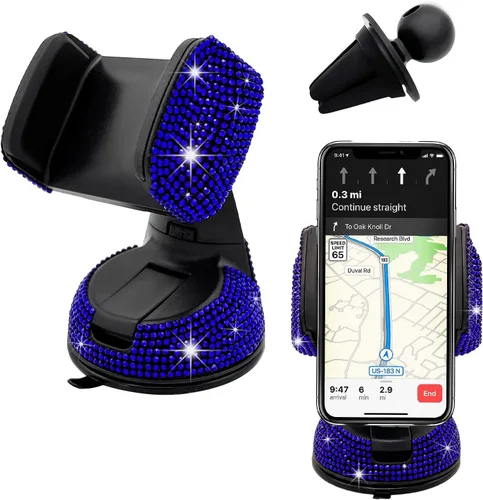 Miniatura 7 de Bling Soporte de Teléfono para Coche, Soporte de Teléfono Ajustable en 360 Grados de Cristal para Salpicadero y Ventilación de Coche, Soporte