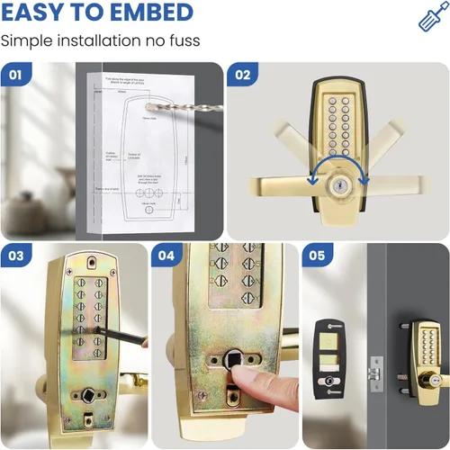 Miniatura 7 de Cerradura de puerta de entrada sin llave con asa, cerradura de teclado comercial, cerradura de puerta mecánica para exteriores, cerradura de código