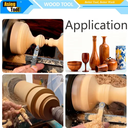 Miniatura 6 de Mini torno de madera con punta de carburo, herramientas de torneado, conjunto combinado de acabado de detallador más duro con mango de madera e