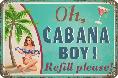 Jacevoo Letrero de metal con texto en inglés "Cabana Boy", estilo vintage, para bar, terraza, cabaña, decoración de pared, piscina, decoración de